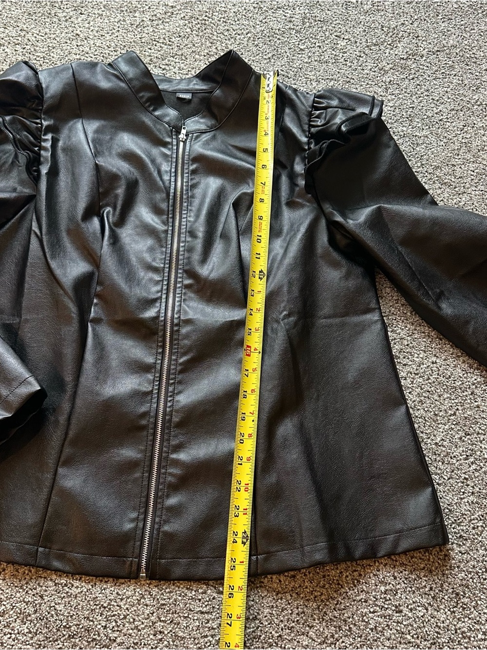 SHEIN XL 0X Black Faux Vegan Leather Zip Jacket Ruffles On Shoulders - Picture 13 of 14